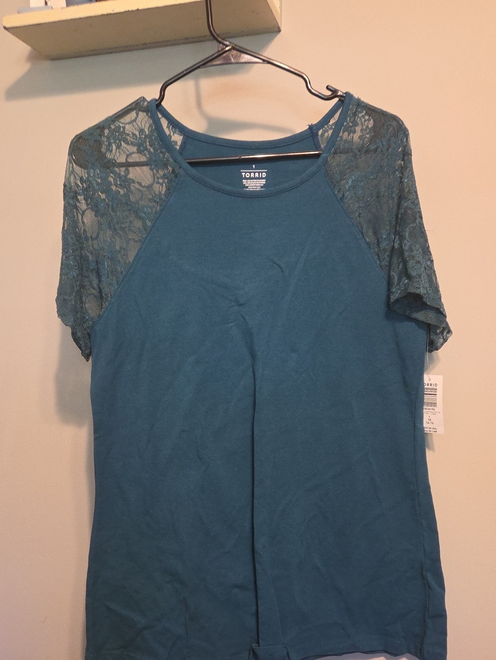 torrid Teal Lace Short Sleeve Knit Top